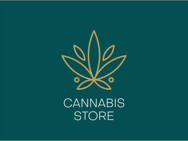 ilustrações, clipart, desenhos animados e ícones de logotipo do cannabis ou projeto do ícone no estilo da arte da linha. vetor - cannabis oil