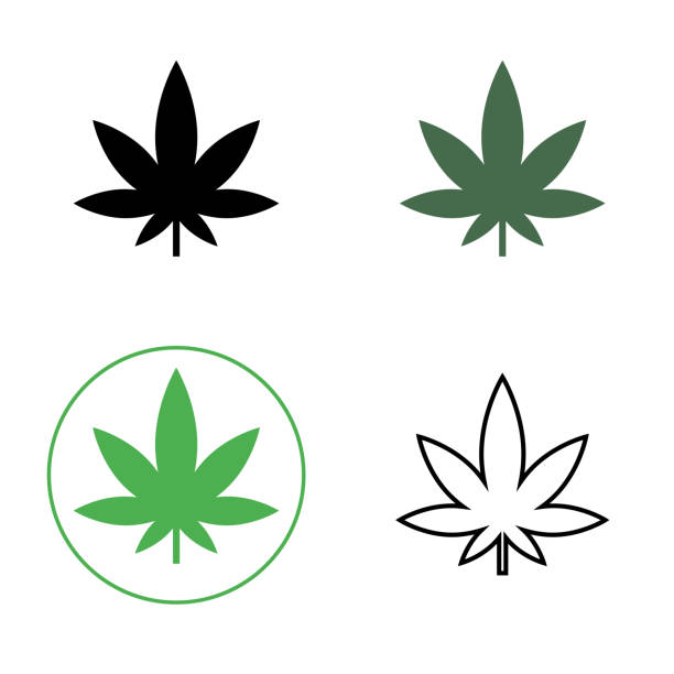 大麻、マリファナの葉のラインアイコン。大麻アイコンのセット。ベクトル - marijuana点のイラスト素材／クリップアート素材／マンガ素材／アイコン素材
