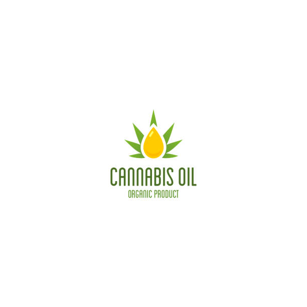 ilustrações, clipart, desenhos animados e ícones de logotipo do óleo de cannabis. emblema do vetor do produto orgânico. - cannabis oil