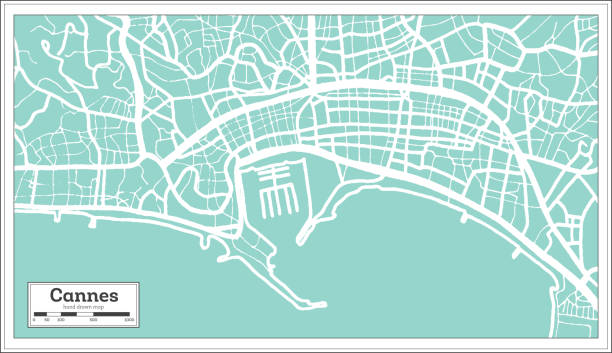 retro tarzı cannes fransa şehir haritası. anahat haritası. - cannes stock illustrations