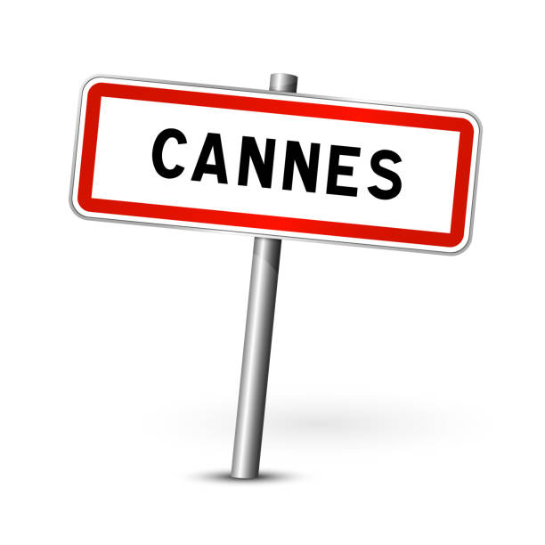 канны франция - городской дорожный знак - вывески борту - cannes stock illustrations