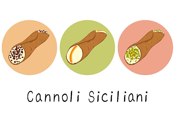 cannoli - typical italian sicilian dessert Beautiful cartoon hand drawn set of species of cannoli - typical italian sicilian dessert. cannoli stock illustrations