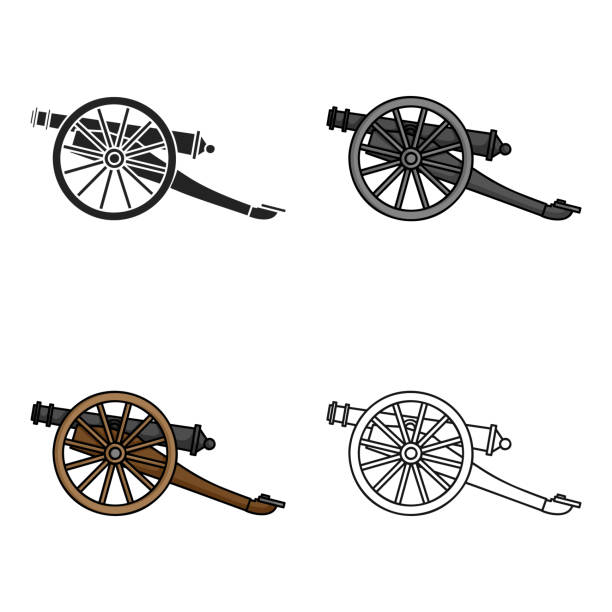 Cannon icon in cartoon style isolated on white background. Museum symbol stock vector web illustration. Cannon icon in cartoon style isolated on white background. Museum symbol stock vector illustration. cannon artillery stock illustrations