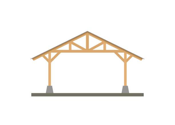 Canopy building with wooden frame. Simple flat illustration simple illustration of canopy with wooden frame. roof beam stock illustrations