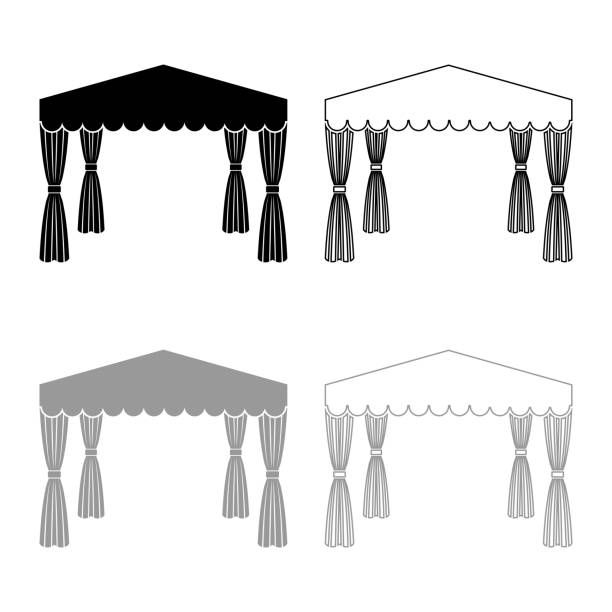 Canopy Pop up tent Commercial pavilion Awning for rest Marquee Chuppah icon outline set black grey color vector illustration flat style image Canopy Pop up tent Commercial pavilion Awning for rest Marquee Chuppah icon outline set black grey color vector illustration flat style simple image chupah stock illustrations