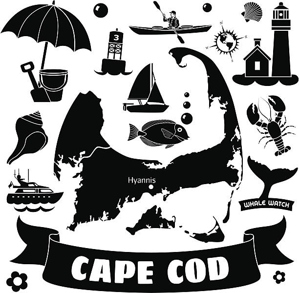 Cape Cod A black and white vector map of Cape Cod, Massachusetts, USA. cape cod stock illustrations