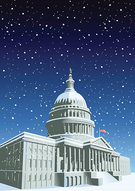Capitol Building during Christmas The Capitol Building in Washington DC during winter of festive celebrations. Retro crosshatch style. EPS 10 file cs3 and cs5 in the zip. senate stock illustrations