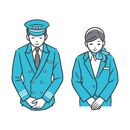 Captain and flight attendants bowing