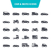 Transportation, Moto, Auto, Bicycle, Pick-up Truck, Icon Set