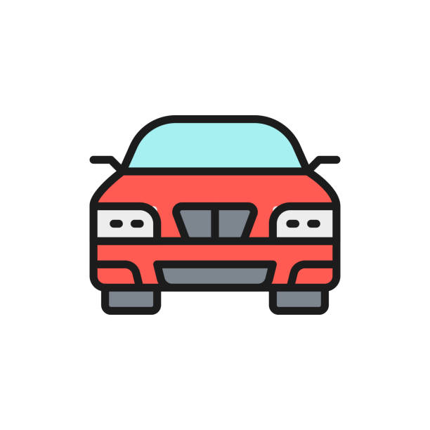 stockillustraties, clipart, cartoons en iconen met car, auto, transport platte kleur lijn pictogram. geïsoleerd op witte achtergrond - front view old jeep