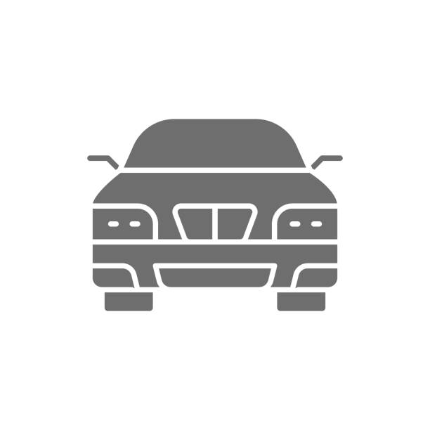 stockillustraties, clipart, cartoons en iconen met auto, auto, transport grijs pictogram. geïsoleerd op witte achtergrond - front view old jeep