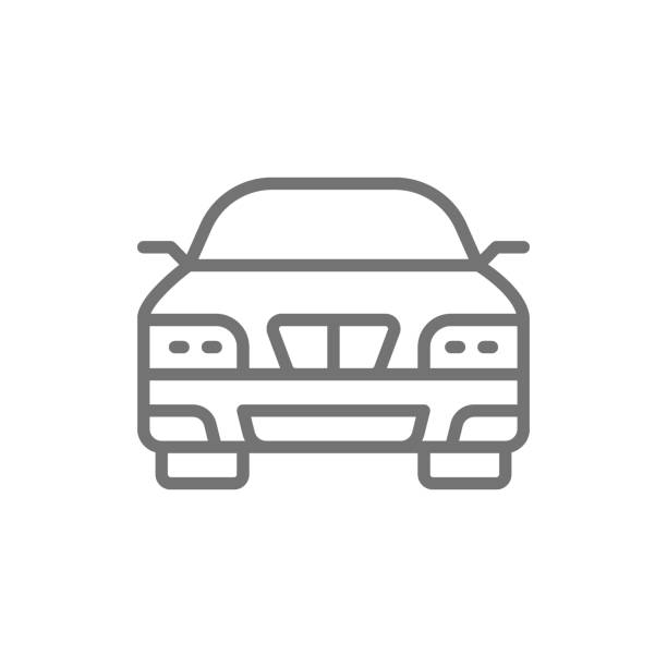 stockillustraties, clipart, cartoons en iconen met car, auto, vervoer lijn icoon. geïsoleerd op witte achtergrond - front view old jeep