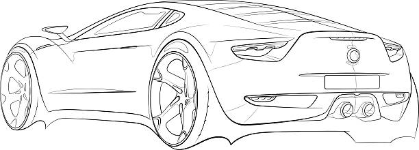 Car concept design sketch Sport Car Concept Digital Sketch in Black Lines Car Designed by Myself car drawings stock illustrations