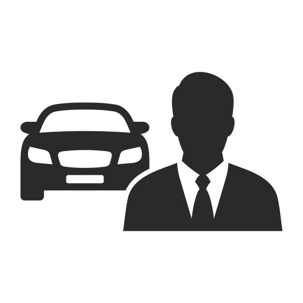 ikona dealera samochodowego. sprzedawca. sprzedaż samochodów. zawodowy kierowca. agenta. - car dealership stock illustrations