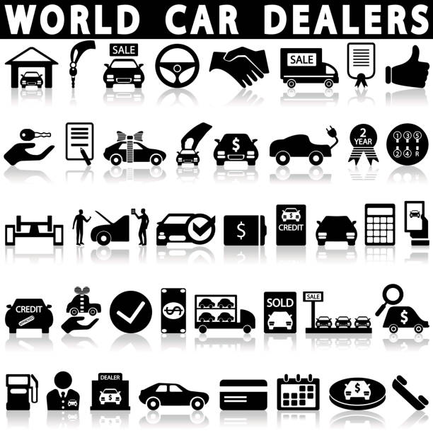 набор значков автосалона - car dealership stock illustrations
