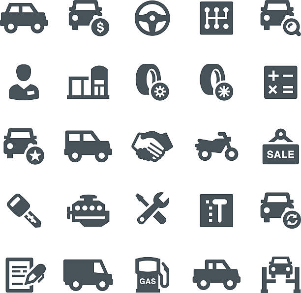 salon sprzedaży samochodów ikony - car dealership stock illustrations