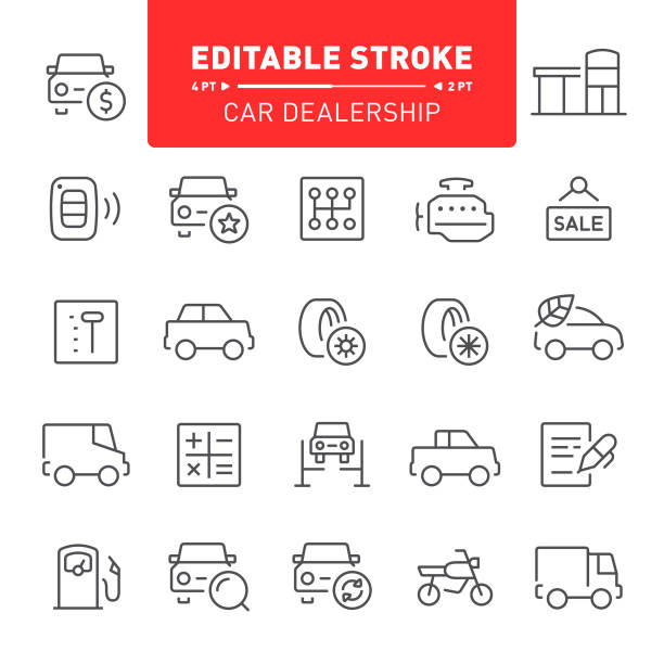ikony dealerów samochodowych - car dealership stock illustrations