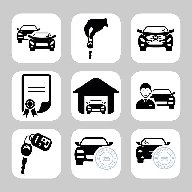автосалон значки. векторные символы. векторная иллюстрация - car dealership stock illustrations