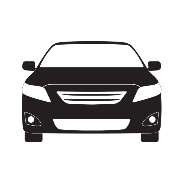 Car front icon or sign. Vector black vehicle silhouette isolated on white background. Car front icon or sign. Vector black vehicle silhouette isolated on white background. traffic silhouettes stock illustrations