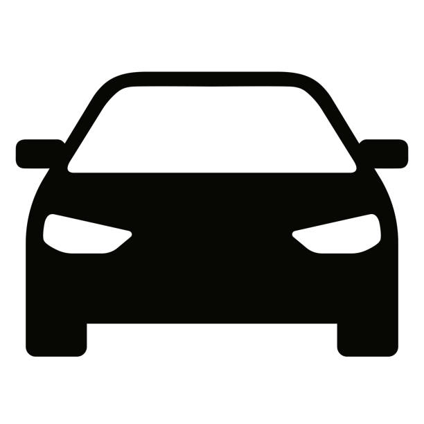 Car front view icon Simple black silhouette symbol or icon isolated on white background car silhouettes stock illustrations