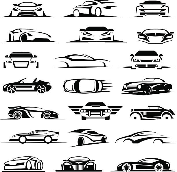 car icon set set of twenty-one car icons speed silhouettes stock illustrations