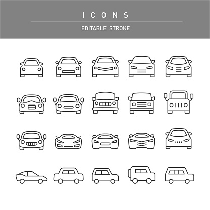Car Icons - Line Series - Editable Stroke