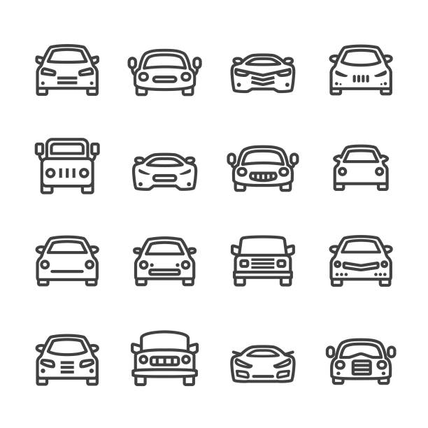 stockillustraties, clipart, cartoons en iconen met auto icons - line serie - frontaal