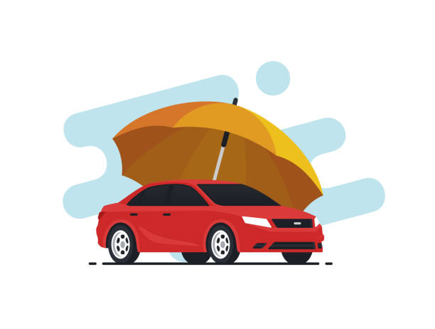 Car insurance concept Umbrella that protects automobile. Insurance policy. Vector illustration in flat style. shielding illustrations stock illustrations