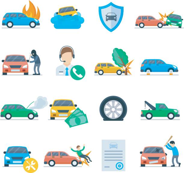 車保険サービス アイコンを設定 - 交通事故点のイラスト素材／クリップアート素材／マンガ素材／アイコン素材