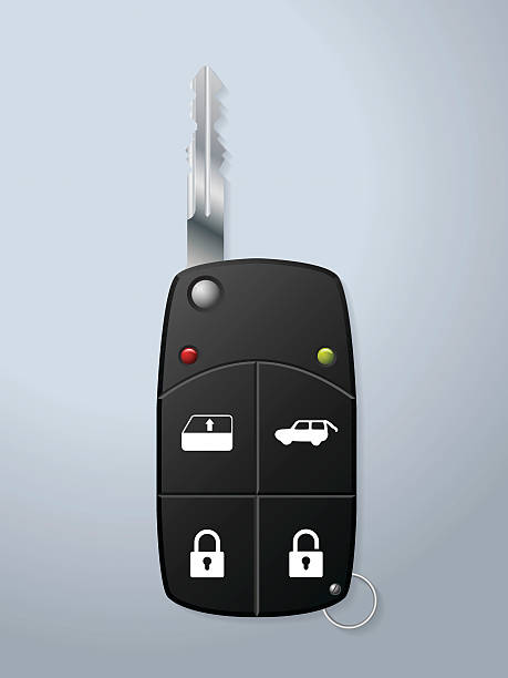 ilustrações de stock, clip art, desenhos animados e ícones de chave de carro com funções de segurança remotas - fechar porta bagagens