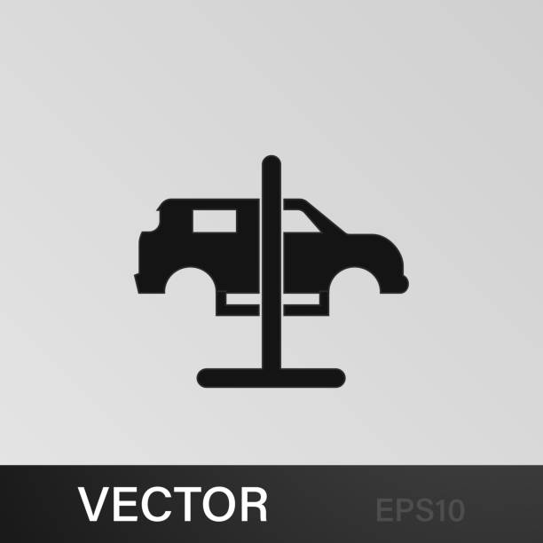 Car lifted illustration icon on gray background Car lifted icon on white background garage backgrounds stock illustrations