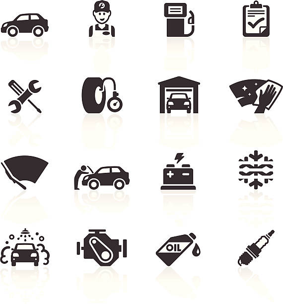 Car Maintenance & Care Icons Auto Maintenance & Care Icons. Layered & grouped for ease of use. Download includes EPS 8, EPS 10 and high resolution JPEG & PNG files. garage silhouettes stock illustrations