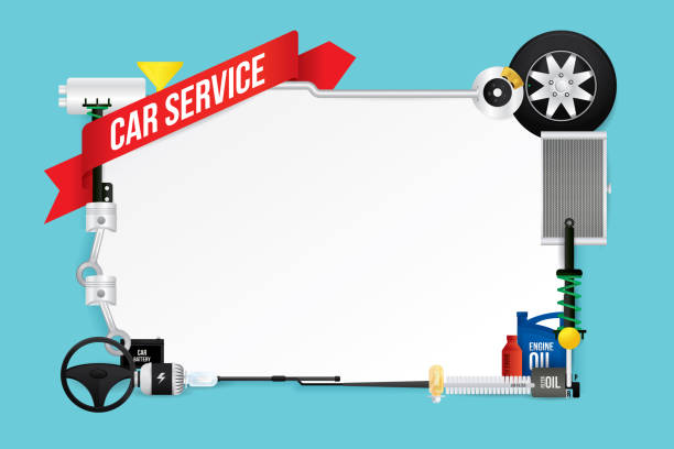 car mechanic service Vector design text box frame for car mechanic service and repair. garage borders stock illustrations