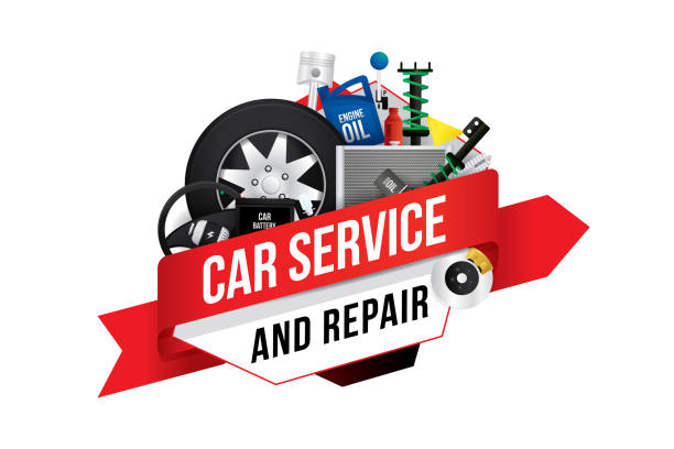 car mechanic service Vector logo or badge design template for car mechanic service and repair. garage stock illustrations