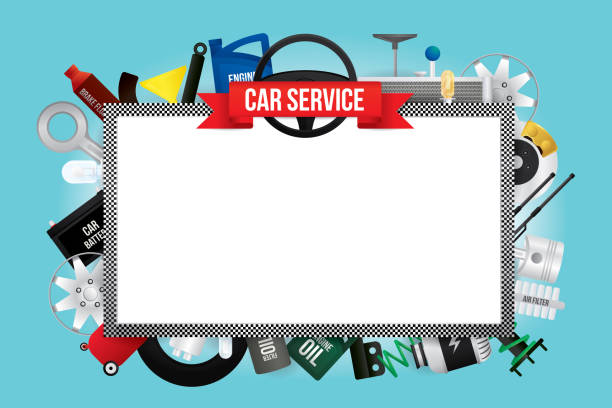 car mechanic service Vector design text box frame for car mechanic service and repair. garage borders stock illustrations