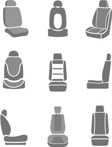 Car mirror icons Modern set of car seat icons in grey colors. Editable automotive collection. Vector illustration. seat stock illustrations