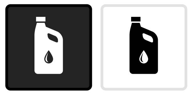 значок автомобильного масла на черной кнопке с белым опрокидыванием - grease stock illustrations