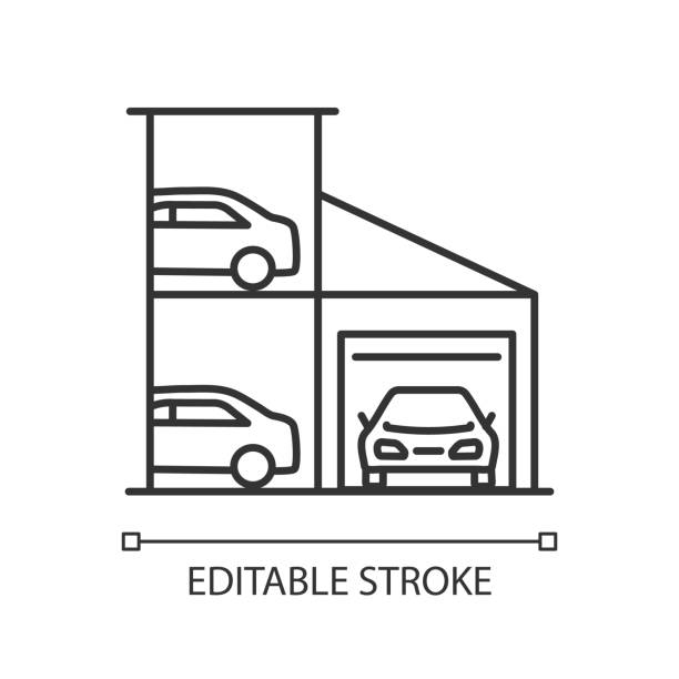 ilustrações de stock, clip art, desenhos animados e ícones de car parking lot pixel perfect linear icon - parking lot