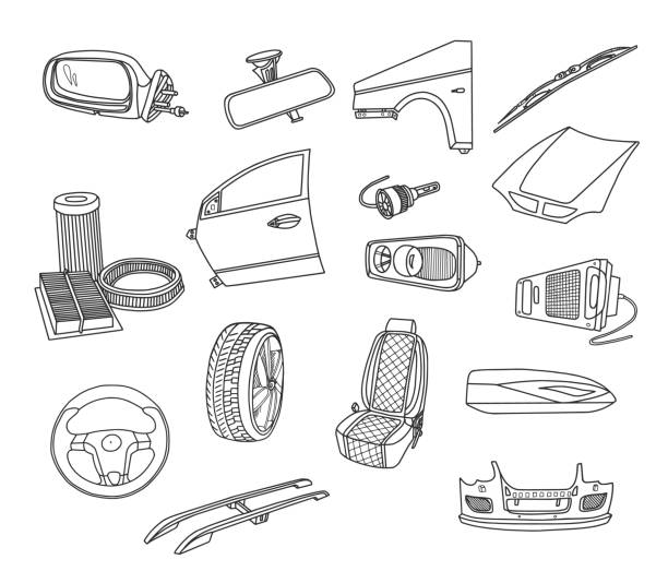 stockillustraties, clipart, cartoons en iconen met car parts doodle set - bumper