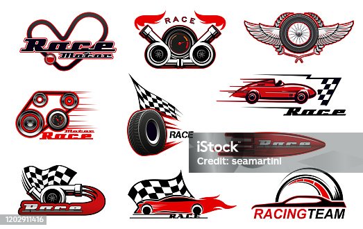 istock Car racing, motorsport vector icons 1202911416