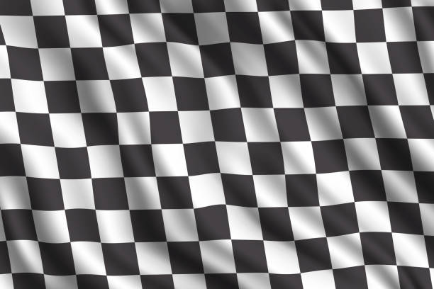 Car rally racing 3D realistic flag Car racing or auto rally 3d realistic flag. Vector car sport races motocross rally competition finish or start checkered flag background chess patterns stock illustrations