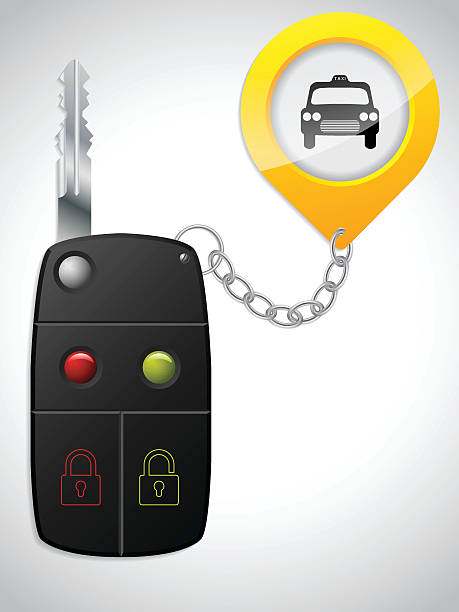 ilustrações de stock, clip art, desenhos animados e ícones de carro remoto com táxi keyholder - fechar porta bagagens