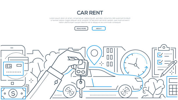 ilustrações de stock, clip art, desenhos animados e ícones de car rent - modern line design style banner - car city