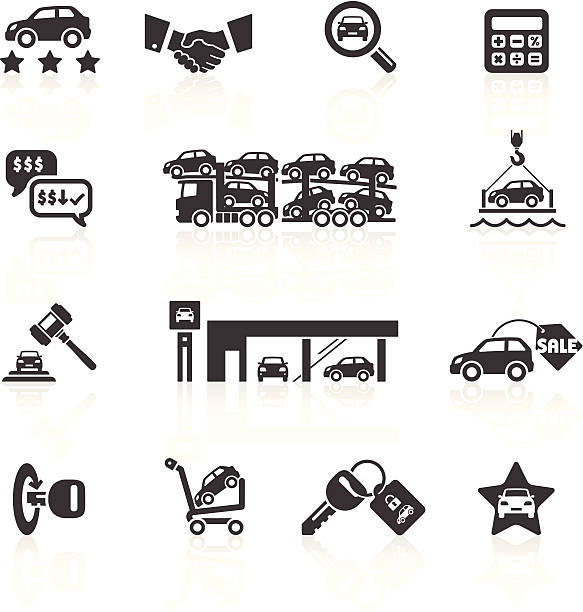 car sales & auto dealership icons - car dealership stock illustrations