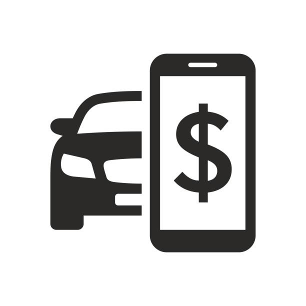 Car sales icon. Buying a car. Car value. Car running costs. Vector icon isolated on white background. used car sale stock illustrations