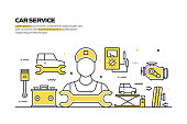 Car Service Concept, Line Style Vector Illustration