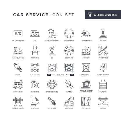 Car Service Editable Stroke Line Icons