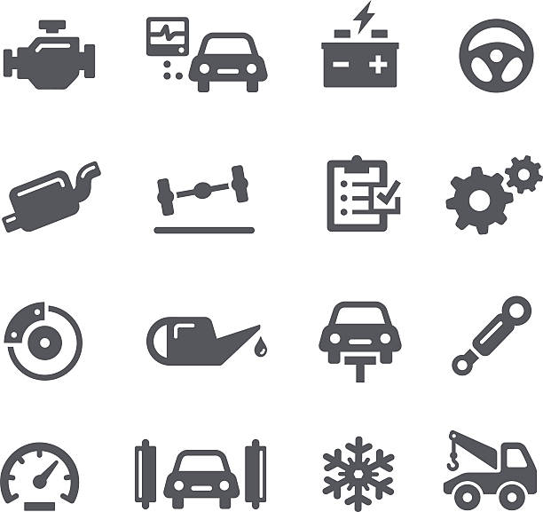 ilustrações de stock, clip art, desenhos animados e ícones de ícones de serviço de carro - car garage