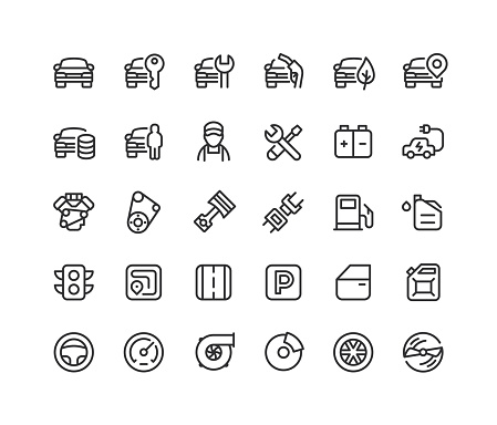 Car Service Line Icons Editable Stroke