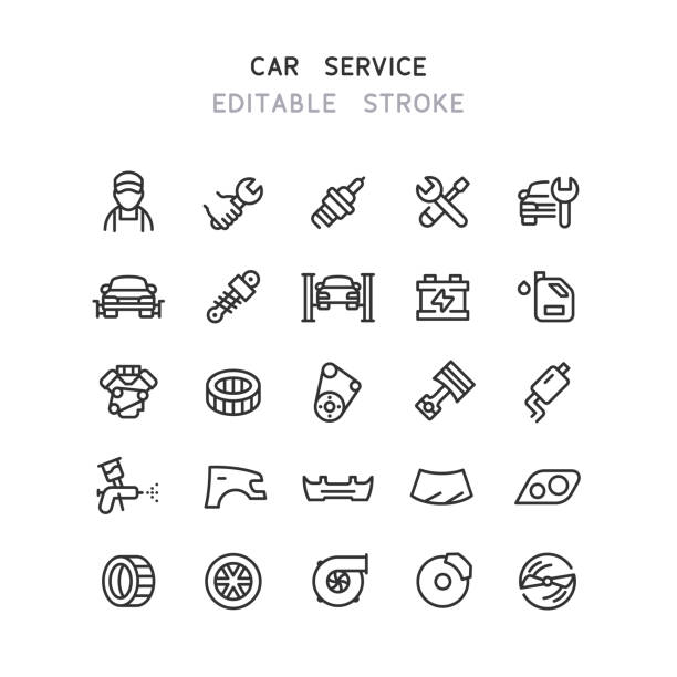 stockillustraties, clipart, cartoons en iconen met car service line icons editable stroke - bumper